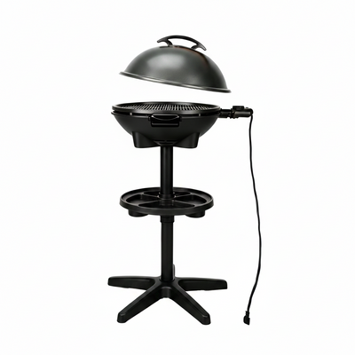 2-In-1 Outdoor Electric Grill & Portable BBQ with Removable Stand - Features Non-Stick Baking Pan & Intelligent Temperature Control for Balcony, Backyard, Camping, and Party Use, Gray