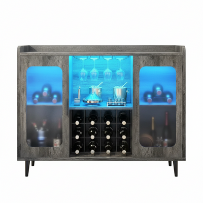 Wine Bar Cabinet with Power Outlet, Liquor Cabinet Bar with LED Light and Glass Holder, Home Coffee Bar Cabinet,, Customized