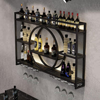 Modern Wine Storage Rack Wall Mounted with LED Light with Wine Glass Holder,Iron Bar Liquor Shelf,Floating Wall Wine Shelves,Bar Liquor Bottle Display Shelf for Kitchen Bar Decoration Gold/Black ( Col