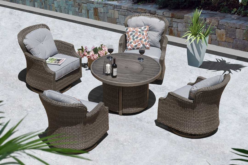 Tenaya Round Wicker Fire Pit Table – Wood-Grain 42"