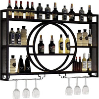 Modern Wine Storage Rack Wall Mounted with LED Light with Wine Glass Holder,Iron Bar Liquor Shelf,Floating Wall Wine Shelves,Bar Liquor Bottle Display Shelf for Kitchen Bar Decoration Gold/Black ( Col