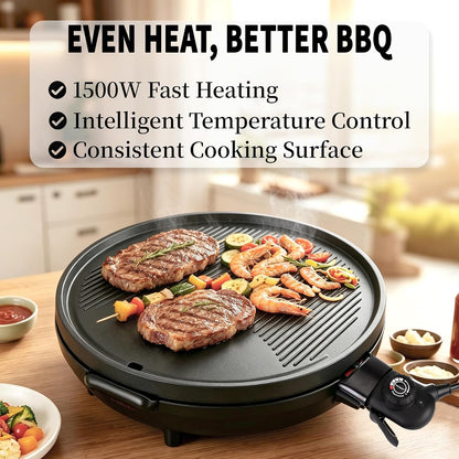 2-In-1 Outdoor Electric Grill & Portable BBQ with Removable Stand - Features Non-Stick Baking Pan & Intelligent Temperature Control for Balcony, Backyard, Camping, and Party Use, Gray