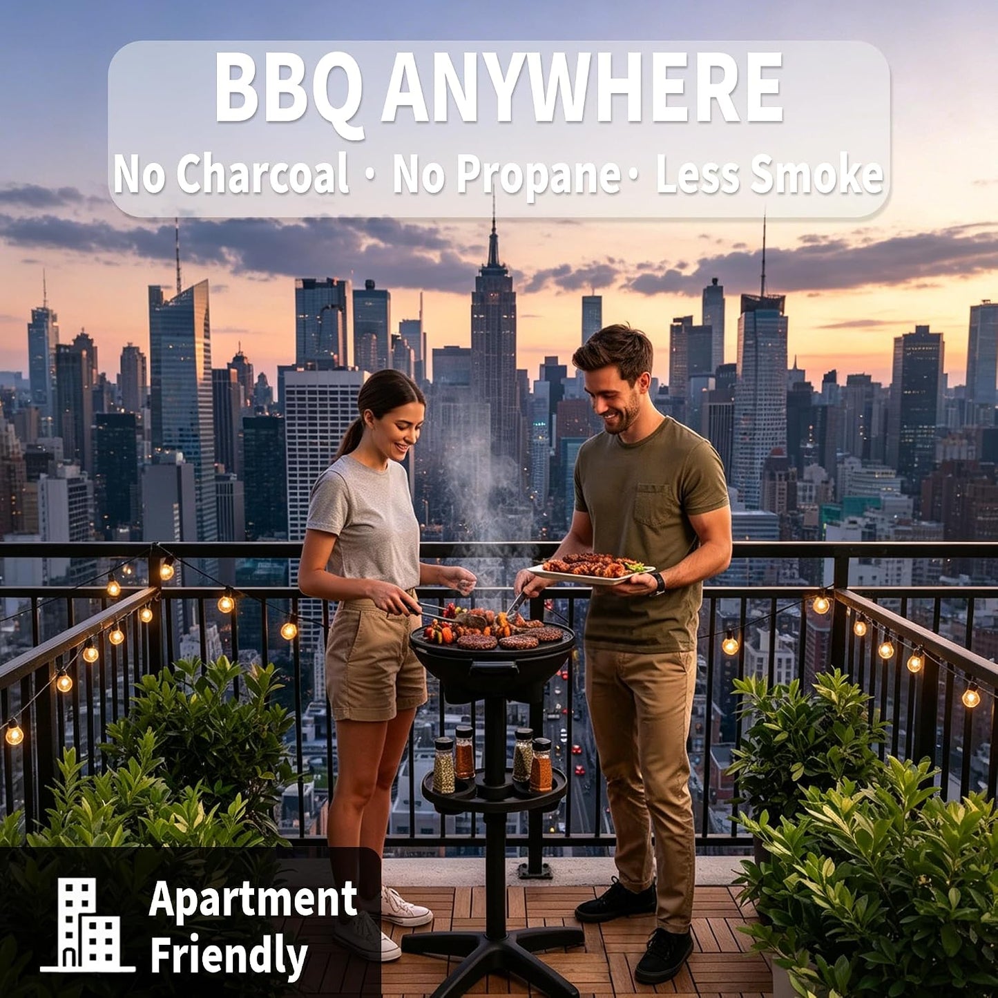2-In-1 Outdoor Electric Grill & Portable BBQ with Removable Stand - Features Non-Stick Baking Pan & Intelligent Temperature Control for Balcony, Backyard, Camping, and Party Use, Gray