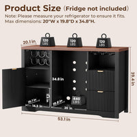 Coffee Bar Cabinet with Fridge Space, 53" L Wine Cabinets with Storage Drawer, Wood Buffet Sideboard Table, Fluted Liquor Cabinet with Wine Rack for Home, Living Room,20"D X 53.1"W X 39.4"H-Black