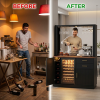 Coffee Bar Cabinet with Fridge Space, 53" L Wine Cabinets with Storage Drawer, Wood Buffet Sideboard Table, Fluted Liquor Cabinet with Wine Rack for Home, Living Room,20"D X 53.1"W X 39.4"H-Black — Before & After