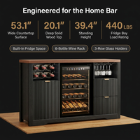 Coffee Bar Cabinet with Fridge Space, 53" L Wine Cabinets with Storage Drawer, Wood Buffet Sideboard Table, Fluted Liquor Cabinet with Wine Rack for Home, Living Room,20"D X 53.1"W X 39.4"H-Black — Results & Stats