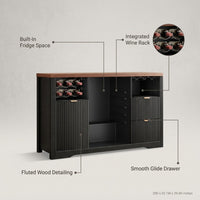 Coffee Bar Cabinet with Fridge Space, 53" L Wine Cabinets with Storage Drawer, Wood Buffet Sideboard Table, Fluted Liquor Cabinet with Wine Rack for Home, Living Room,20"D X 53.1"W X 39.4"H-Black — infographic
