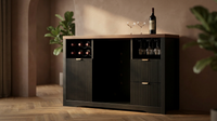 Coffee Bar Cabinet with Fridge Space, 53" L Wine Cabinets with Storage Drawer, Wood Buffet Sideboard Table, Fluted Liquor Cabinet with Wine Rack for Home, Living Room,20"D X 53.1"W X 39.4"H-Black — Lifestyle