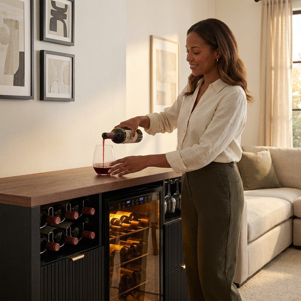 Coffee Bar Cabinet Built for Home Entertaining, 53 Inch Width, Wine Rack Storage, Mini Fridge Space