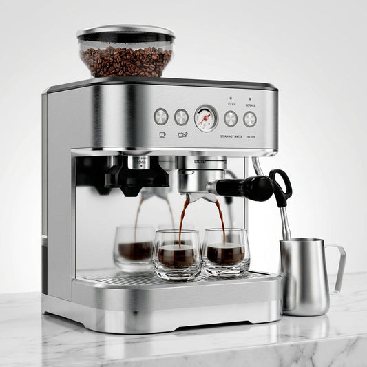 Espresso Machine with Grinder Espresso Maker Stainless Steel with Milk Frother Cappuccino Machine Semi Automatic Espresso Machine — Studio Shot
