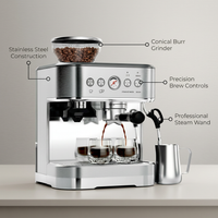 Espresso Machine with Grinder Espresso Maker Stainless Steel with Milk Frother Cappuccino Machine Semi Automatic Espresso Machine — infographic