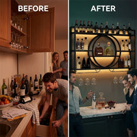 Modern Wine Storage Rack Wall Mounted with LED Light with Wine Glass Holder,Iron Bar Liquor Shelf,Floating Wall Wine Shelves,Bar Liquor Bottle Display Shelf for Kitchen Bar Decoration Gold/Black ( Col — Before & After