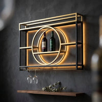 Modern Wine Storage Rack Wall Mounted with LED Light with Wine Glass Holder,Iron Bar Liquor Shelf,Floating Wall Wine Shelves,Bar Liquor Bottle Display Shelf for Kitchen Bar Decoration Gold/Black ( Col — Studio Shot