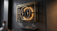 Modern Wine Storage Rack Wall Mounted with LED Light with Wine Glass Holder,Iron Bar Liquor Shelf,Floating Wall Wine Shelves,Bar Liquor Bottle Display Shelf for Kitchen Bar Decoration Gold/Black ( Col — Lifestyle