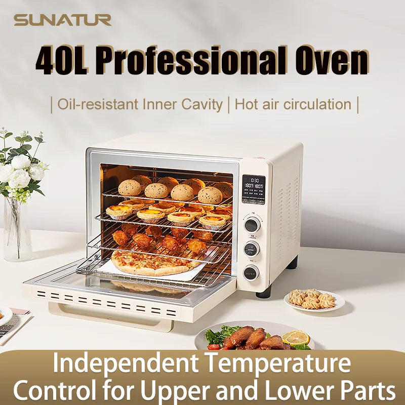 SUNATUR Home Electric Oven 40L 1800W Convection Hot Air Circulation Oven Multifunctional Pizza Cake Bread Baking Machine