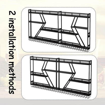 95In Wall Mounted Wine Rack, Large Metal Wine Bottle Holder , 3 Tier Modern Fashion Diamond Shaped Floating Bar Unit Wine Storage Shelves, for Home Restaurant Bars Decor (Black, 3 Tier - 95In)