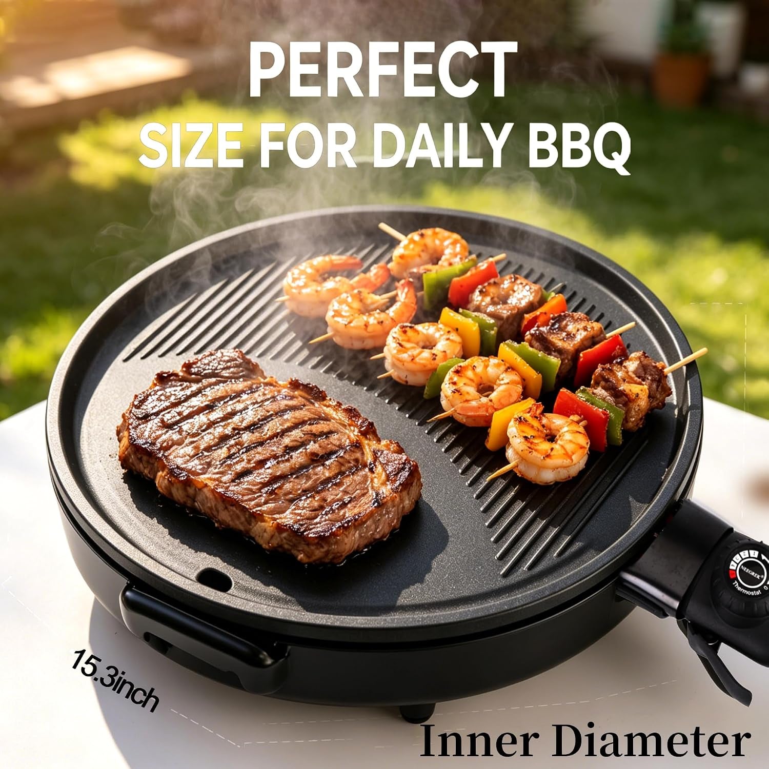 2-In-1 Outdoor Electric Grill & Portable BBQ with Removable Stand - Features Non-Stick Baking Pan & Intelligent Temperature Control for Balcony, Backyard, Camping, and Party Use, Gray
