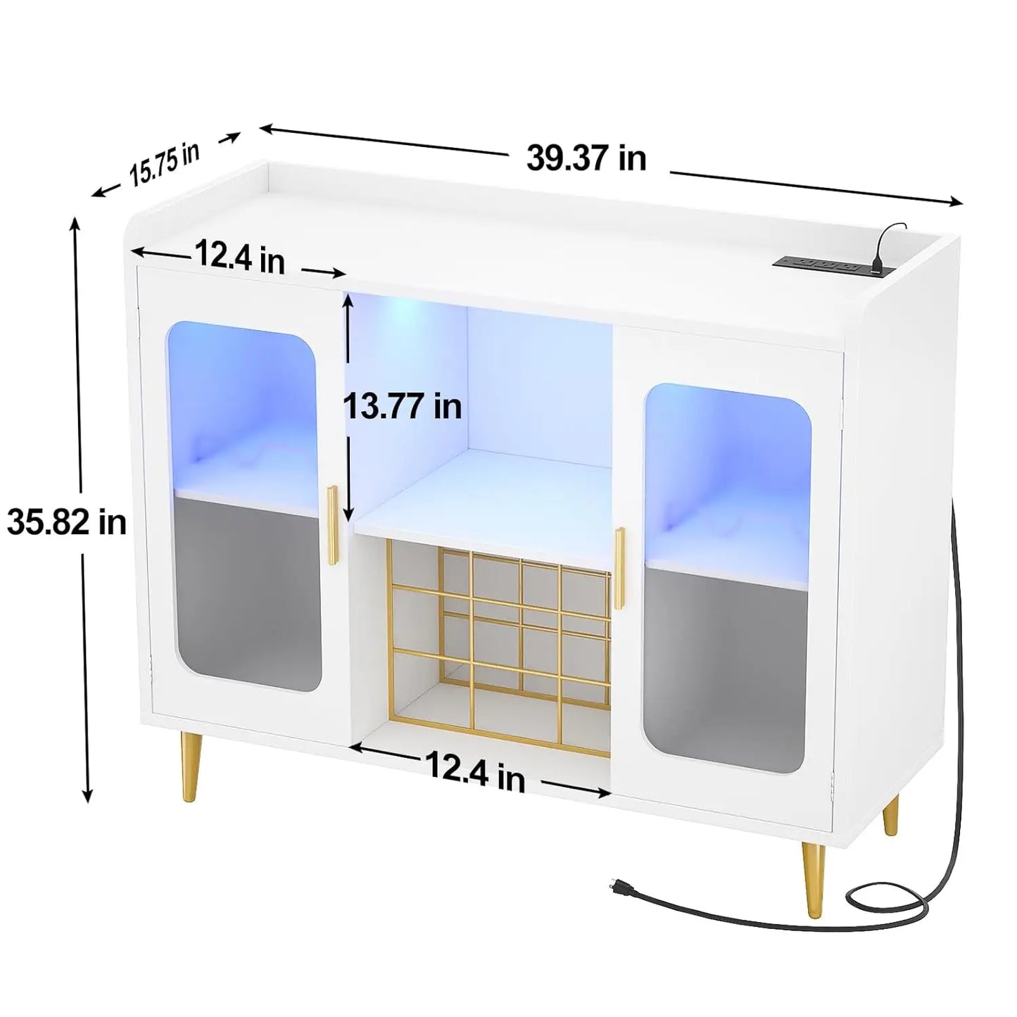 Wine Bar Cabinet with Power Outlet, Liquor Cabinet Bar with LED Light and Glass Holder, Home Coffee Bar Cabinet,, Customized