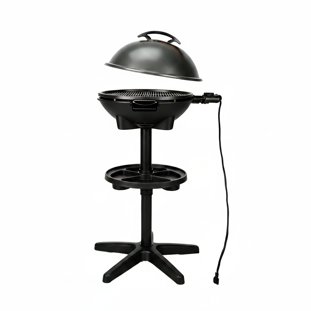 2-In-1 Outdoor Electric Grill & Portable BBQ with Removable Stand - Features Non-Stick Baking Pan & Intelligent Temperature Control for Balcony, Backyard, Camping, and Party Use, Gray