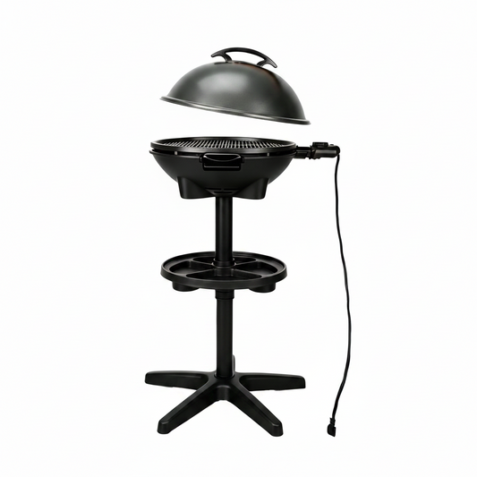 2-In-1 Outdoor Electric Grill & Portable BBQ with Removable Stand - Features Non-Stick Baking Pan & Intelligent Temperature Control for Balcony, Backyard, Camping, and Party Use, Gray