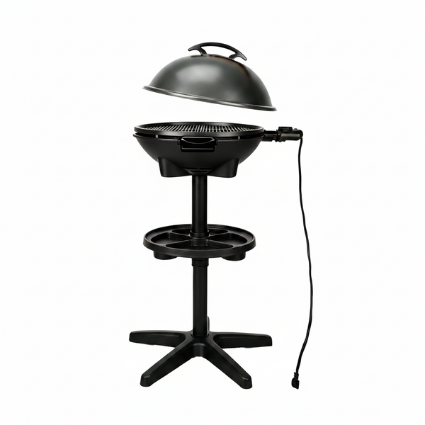 2-In-1 Outdoor Electric Grill & Portable BBQ with Removable Stand - Features Non-Stick Baking Pan & Intelligent Temperature Control for Balcony, Backyard, Camping, and Party Use, Gray