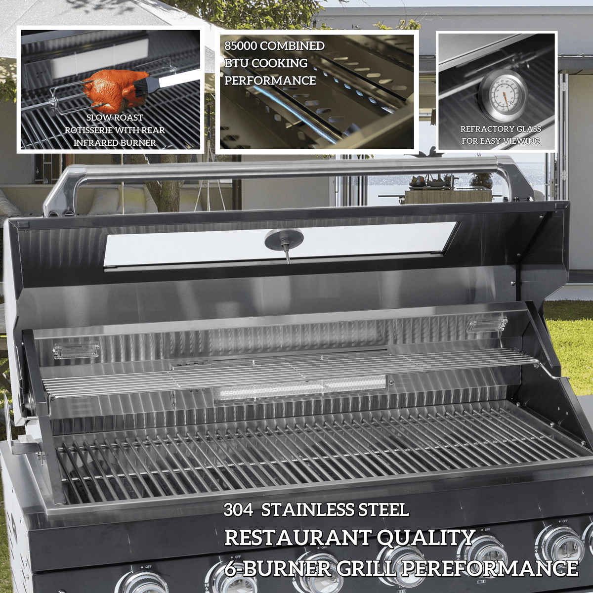 Black 128-Inch Double Stainless Steel Gas Outdoor Kitchen