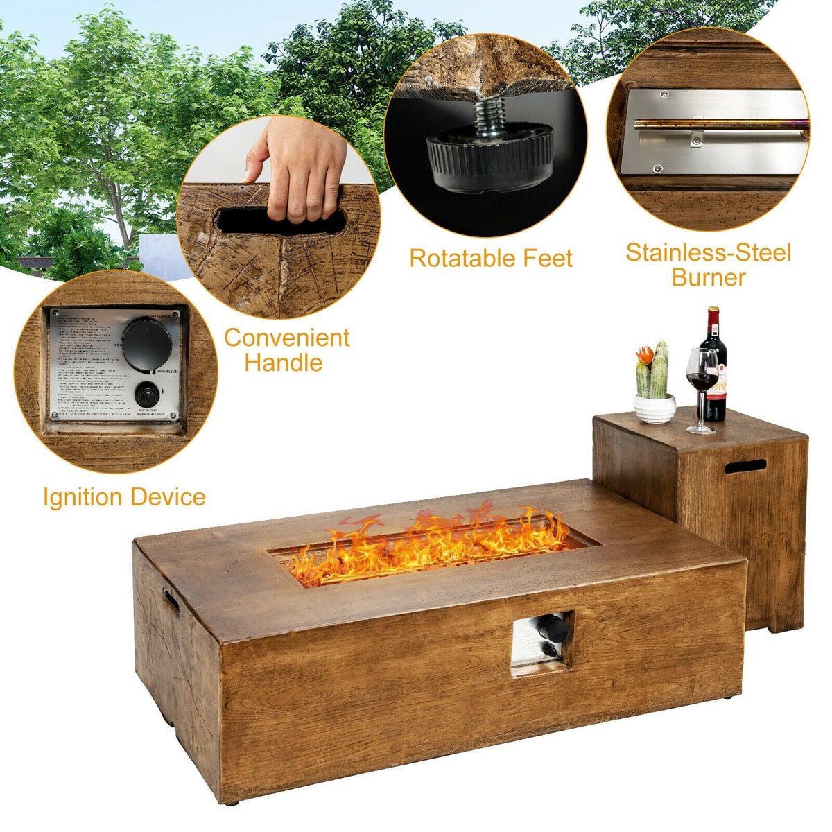 2 Piece Outdoor Propane Fire Pit Table Set