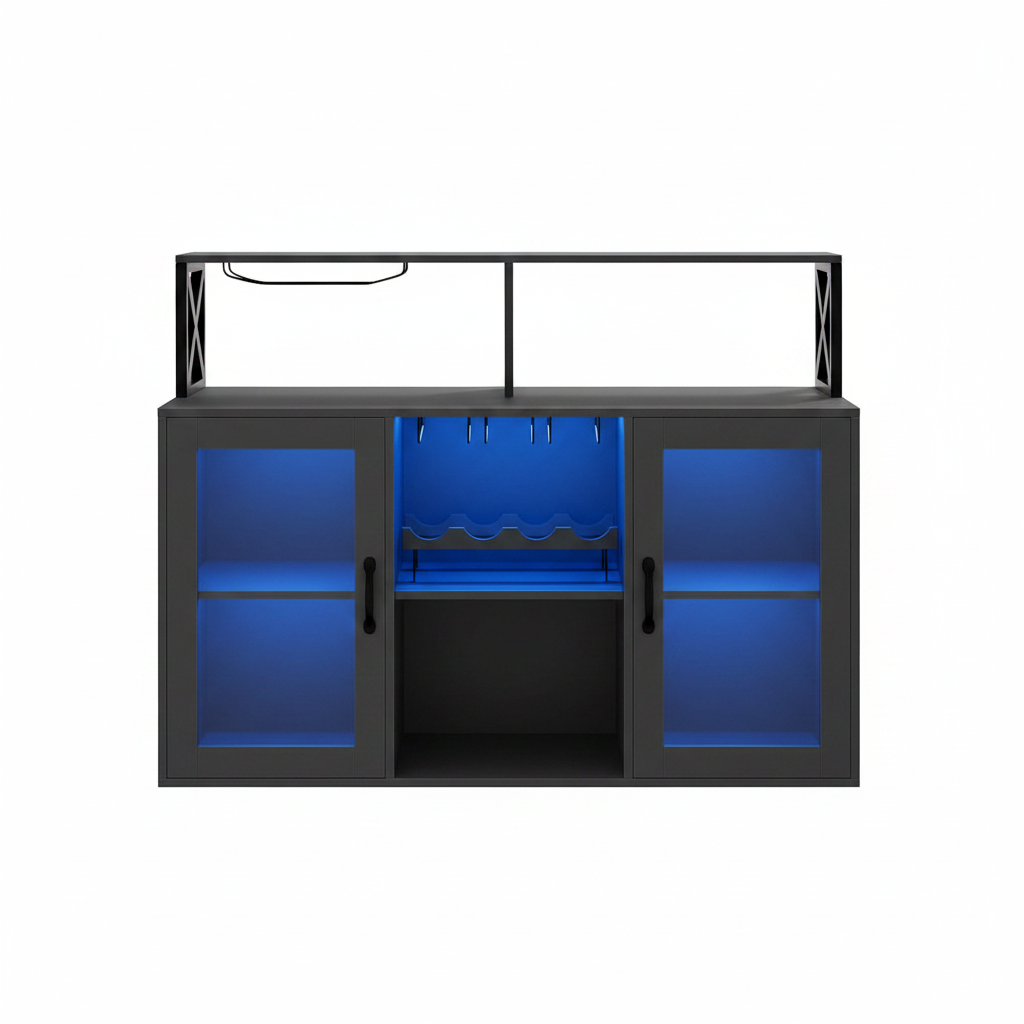 Wine Bar Cabinet Freestanding Liquor Cabinet with LED Lights, Coffee Bar Buffet Sideboard Storage with Wine Rack Glass Holder for Living Room, Dining Room