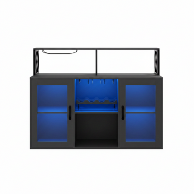 Wine Bar Cabinet Freestanding Liquor Cabinet with LED Lights, Coffee Bar Buffet Sideboard Storage with Wine Rack Glass Holder for Living Room, Dining Room