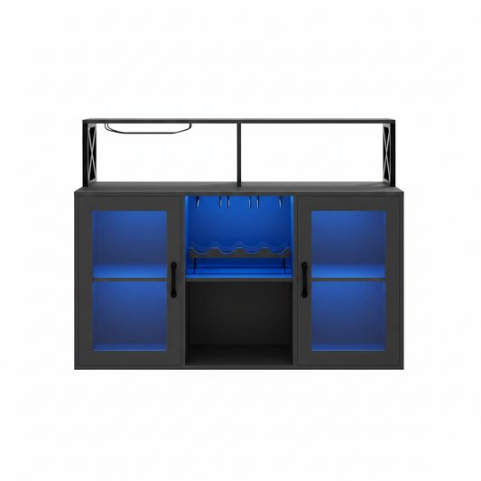 Wine Bar Cabinet Freestanding Liquor Cabinet with LED Lights, Coffee Bar Buffet Sideboard Storage with Wine Rack Glass Holder for Living Room, Dining Room